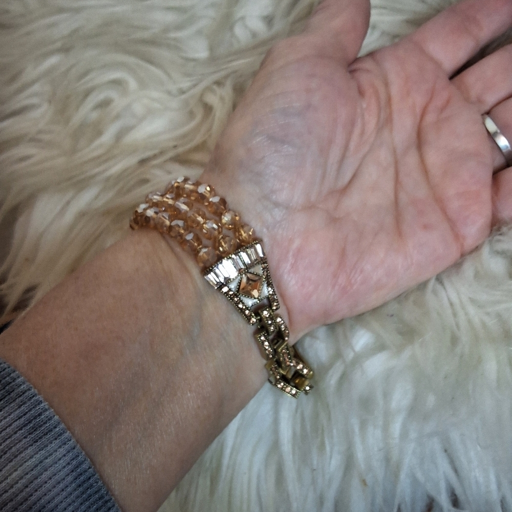 Heidi Daus Champagne Crystal Art Deco Style Necklace And Bracelet - Picture 6 of 16